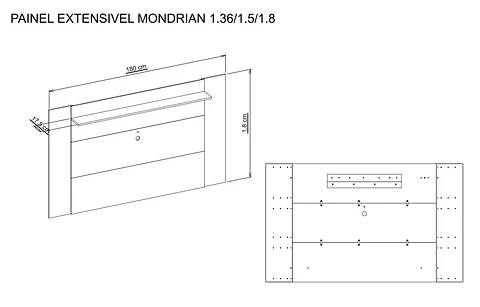 Set Mondrian panel extensible 1.35-1.8 + Rack 1.5  + Vitrina + Buffet 1.80 OW Castaño