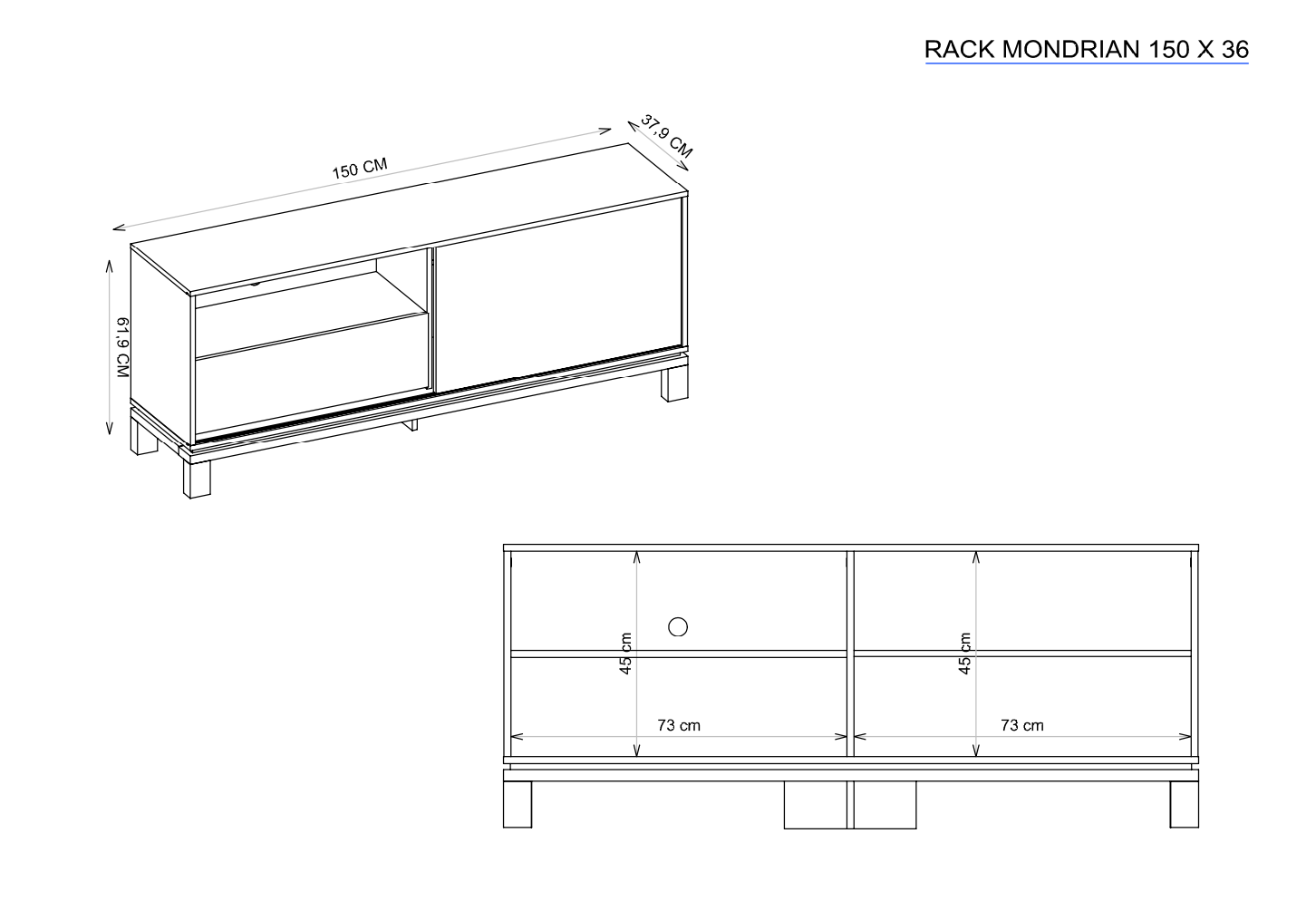 Set Mondrian panel extensible 1.35-1.8 + Rack 1.5  + Vitrina + Buffet 1.80 OW Castaño 3