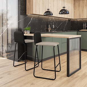 Mesa Bar Milao Negro +2 Banquetas Dallas Negra Linho Beige 