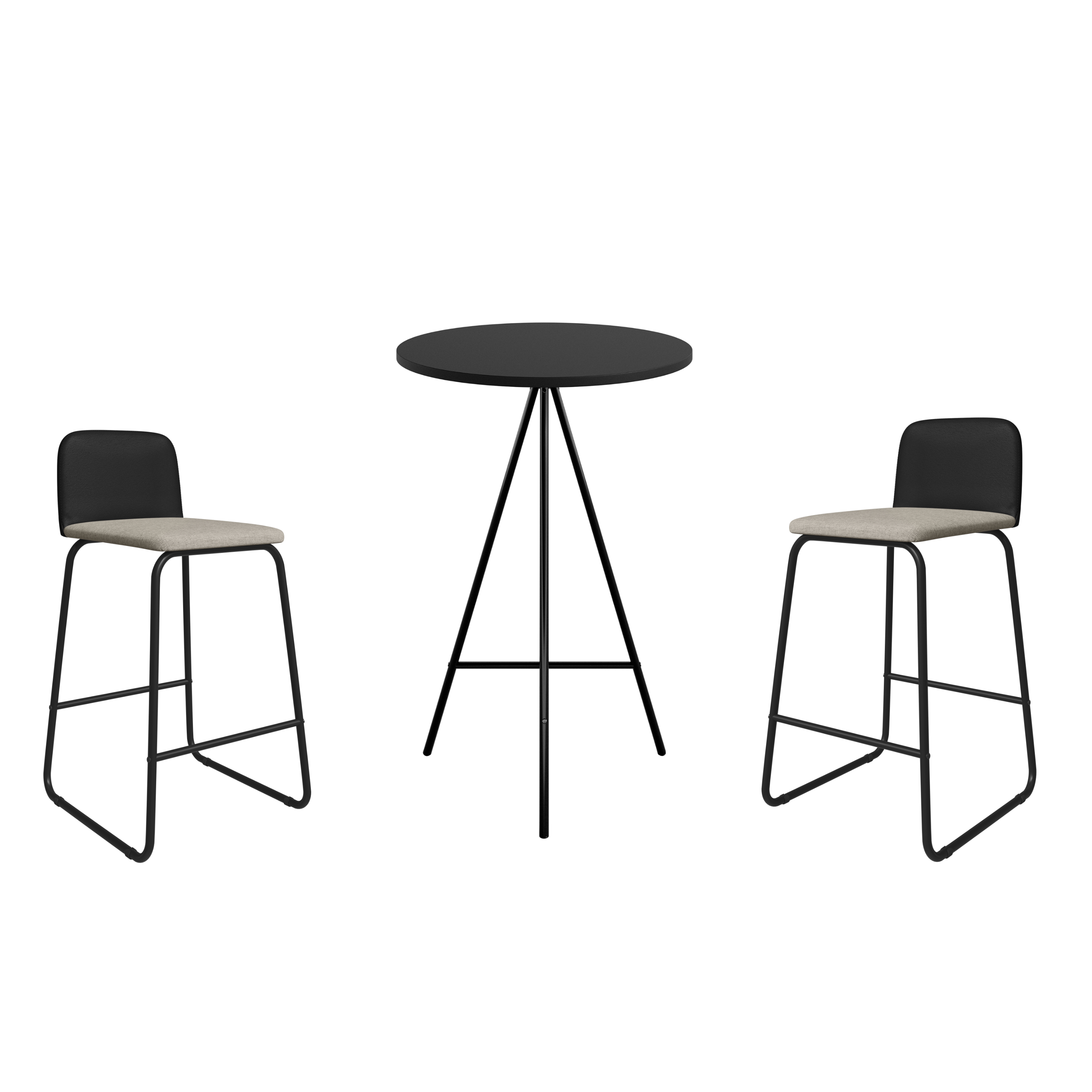 Mesa Bar Milao Negro +2 Banquetas Dallas Negra Linho Beige  1