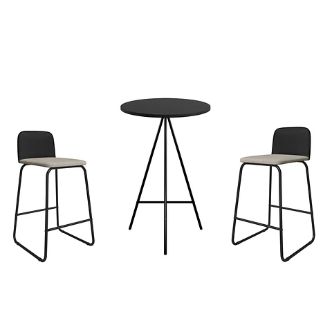Mesa Bar Milao Negro +2 Banquetas Dallas Negra Linho Beige 