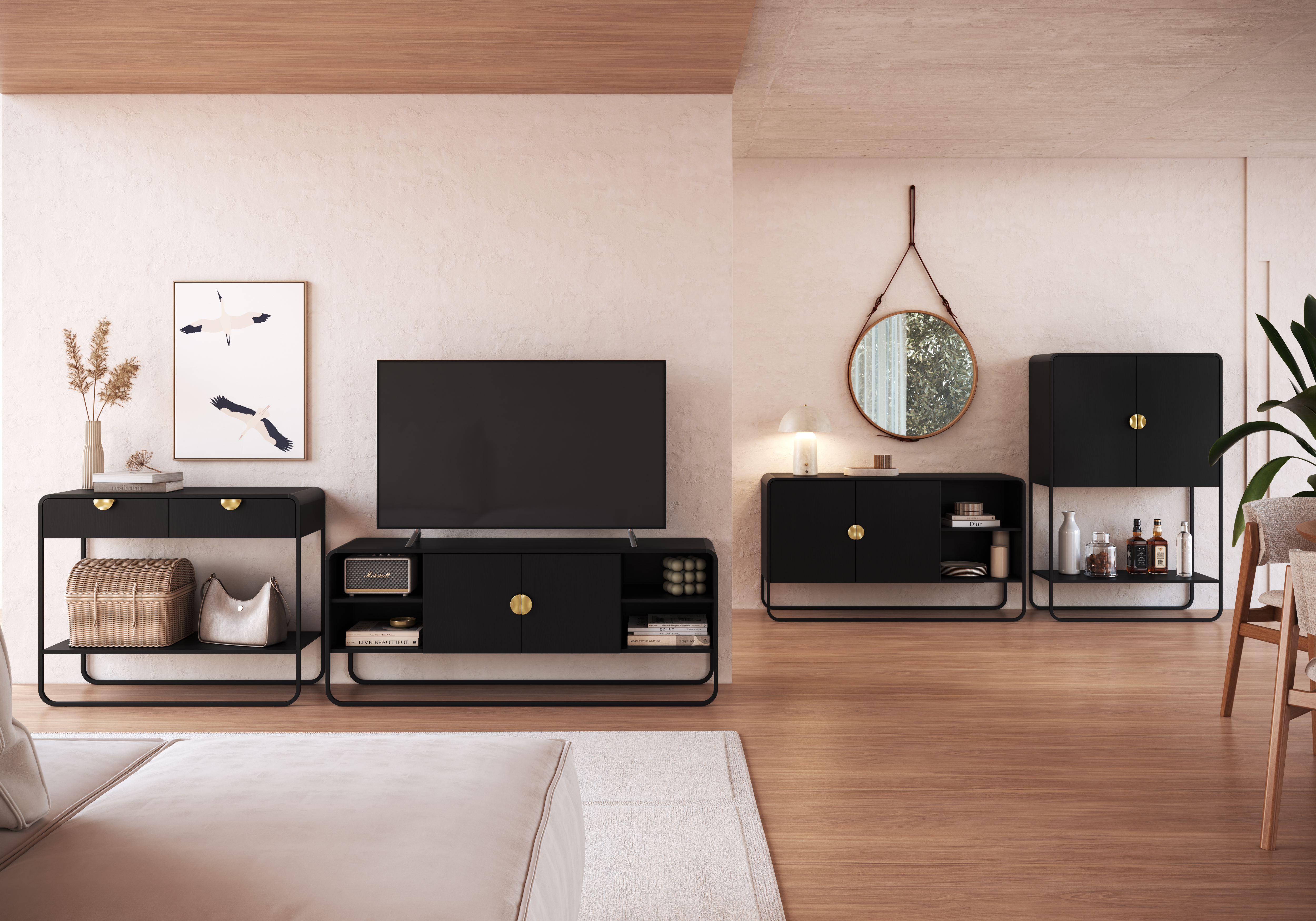 Set Luna Buffet 28071 + Bar 28069 + Arrimo 28066 + Rack 28070 Negro 1