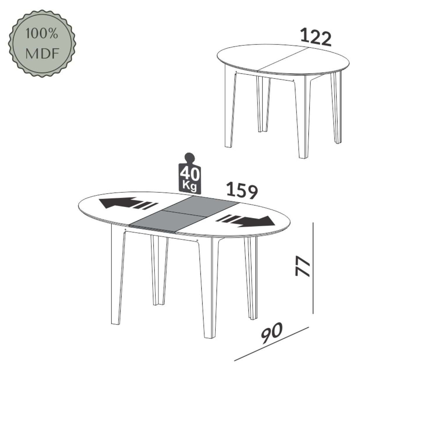 Comedor Tm70 Extensible + 4 sillas CA12 6