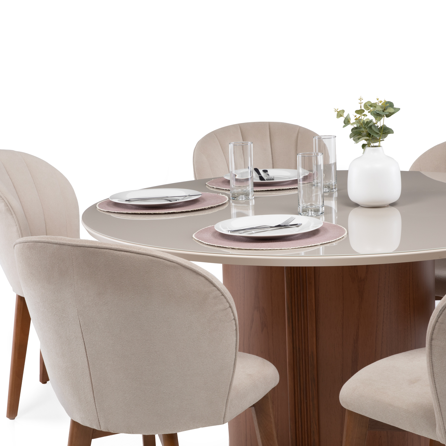 Comedor Kalina Redondo 1.35 + 6 Sillas Alba Soft Palha 2