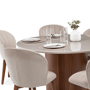 Comedor Kalina Redondo 1.35 + 6 Sillas Alba Soft Palha