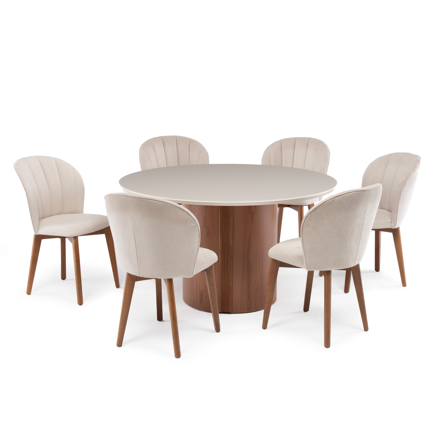 Comedor Kalina Redondo 1.35 + 6 Sillas Alba Soft Palha 3