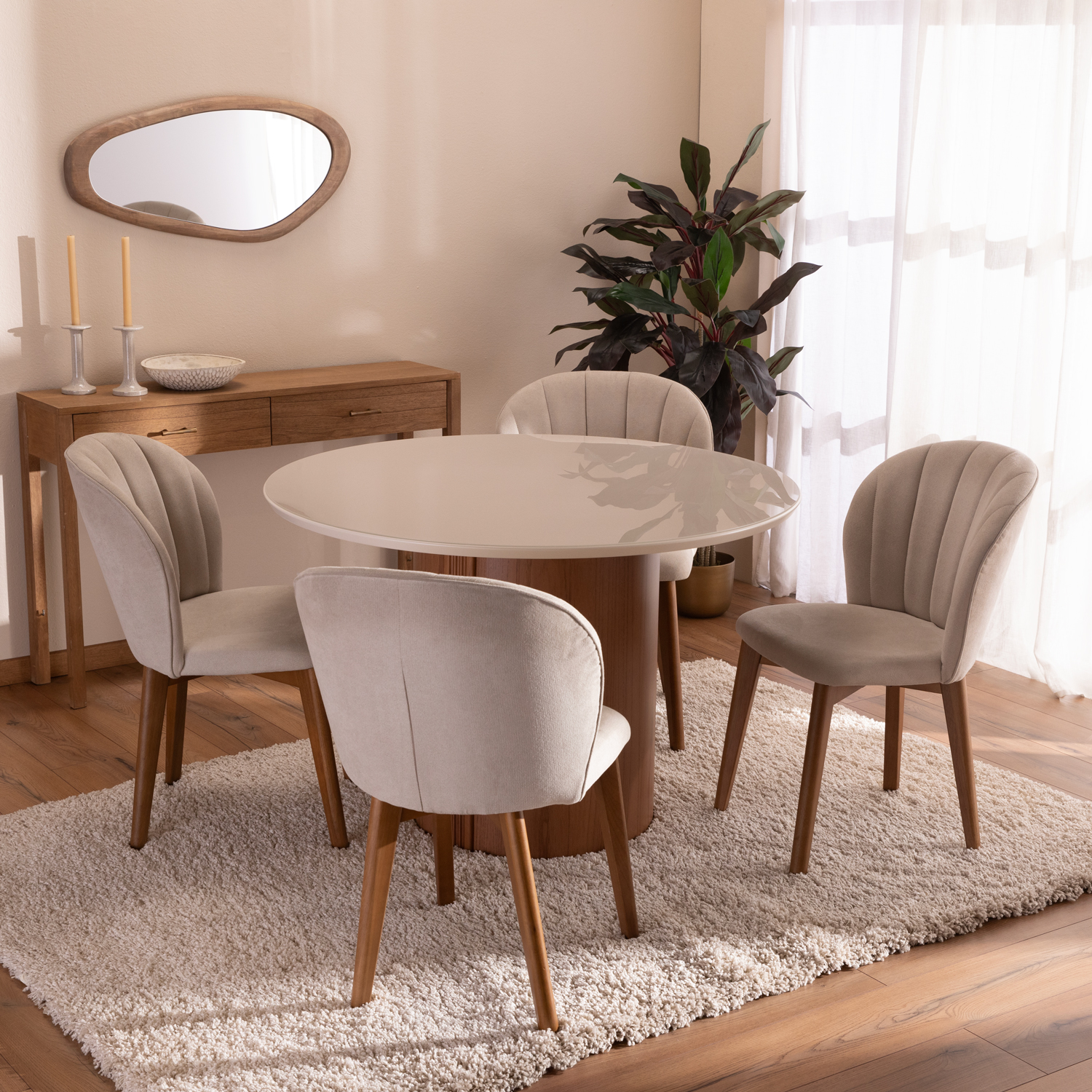 Comedor Kalina 1.15 Redondo + 4 Sillas Alba Soft Palha 1