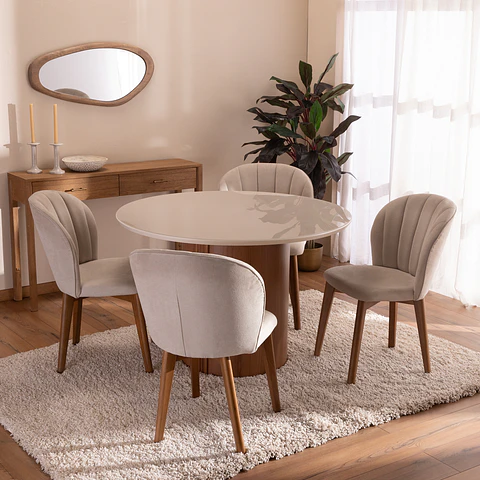 Comedor Kalina 1.15 Redondo + 4 Sillas Alba Soft Palha
