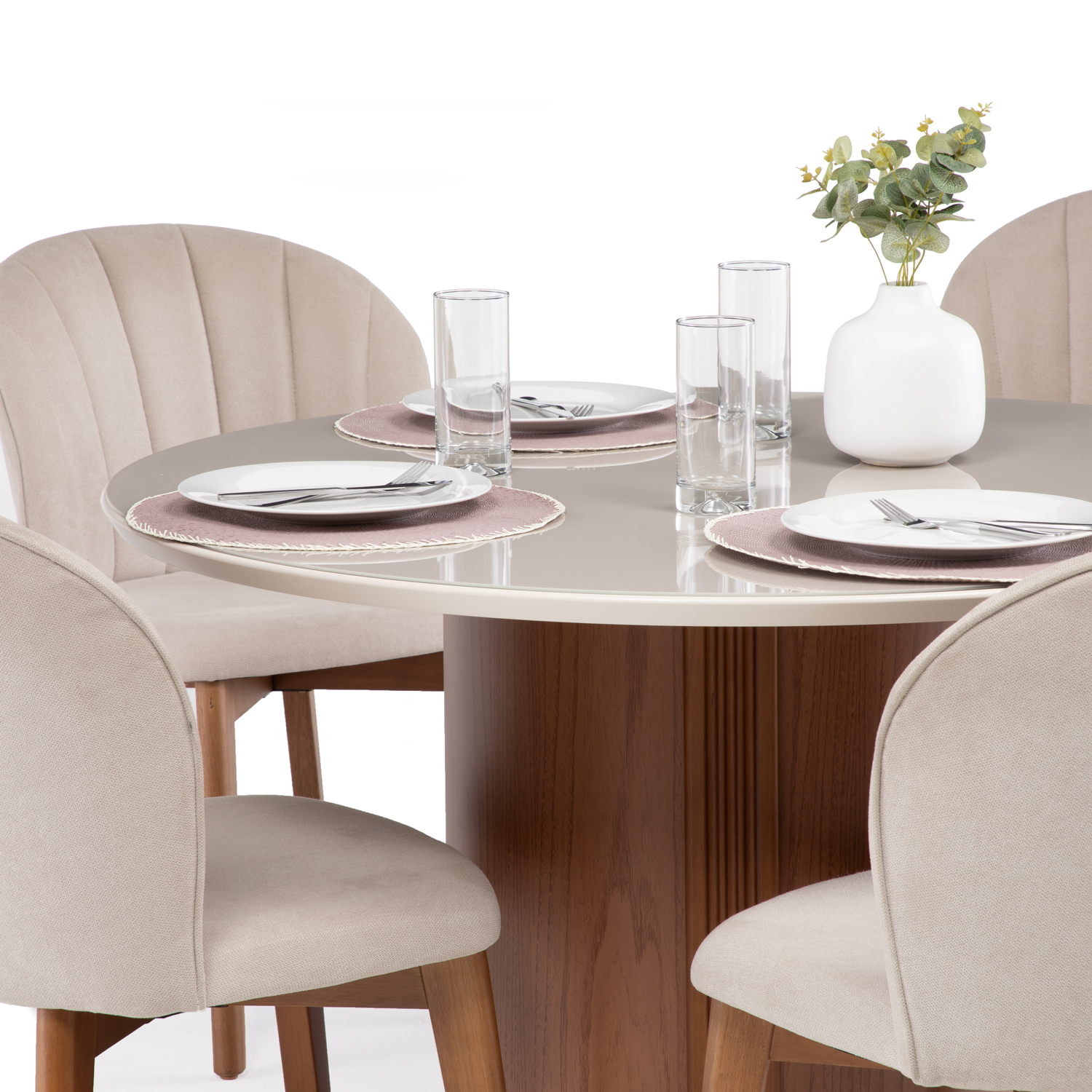Comedor Kalina 1.15 Redondo + 4 Sillas Alba Soft Palha 2