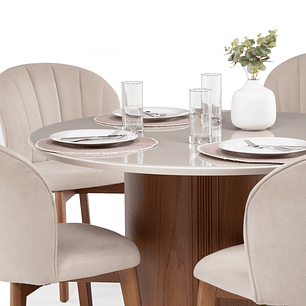 Comedor Kalina 1.15 Redondo + 4 Sillas Alba Soft Palha