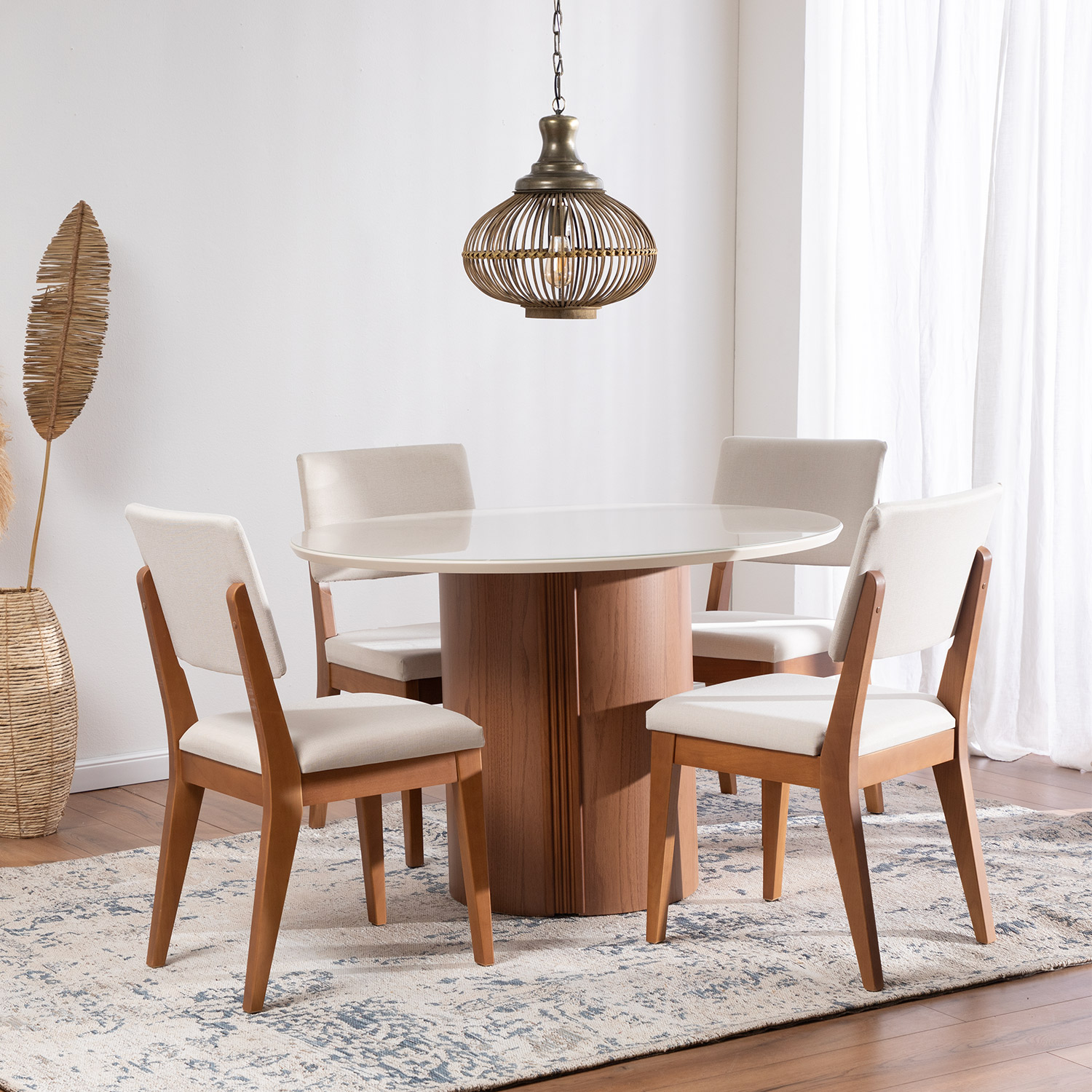 Comedor Kalina Redondo 1.15 + 4 Sillas Ella L02 1