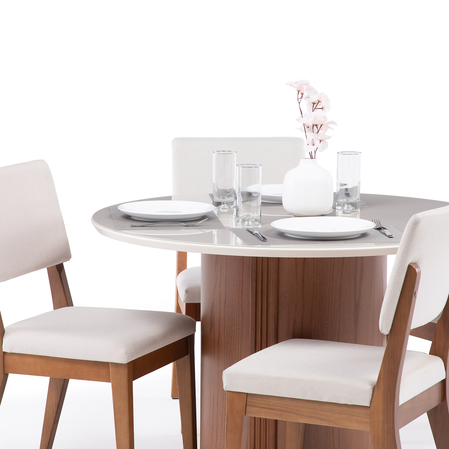 Comedor Kalina Redondo 1.15 + 4 Sillas Ella L02 2