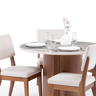 Comedor Kalina Redondo 1.15 + 4 Sillas Ella L02