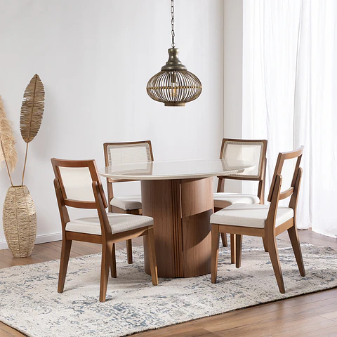 Comedor Kalina Redondo 1.15 + 4 Sillas Saga L02