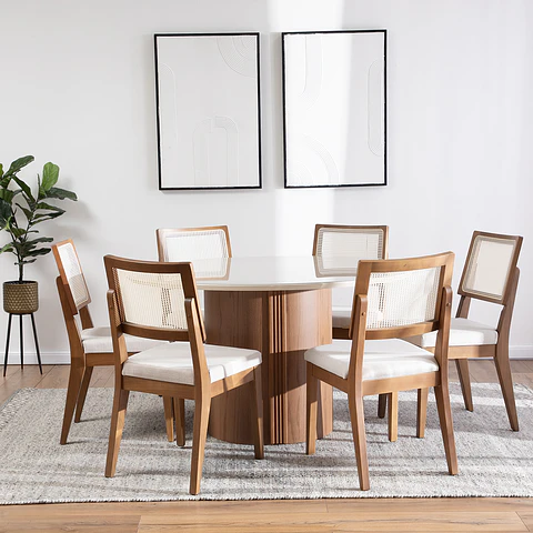 Comedor Kalina 1.35 Red + 6 Sillas Saga Ratan ts L02
