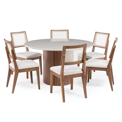 Comedor Kalina 1.35 Red + 6 Sillas Saga Ratan ts L02