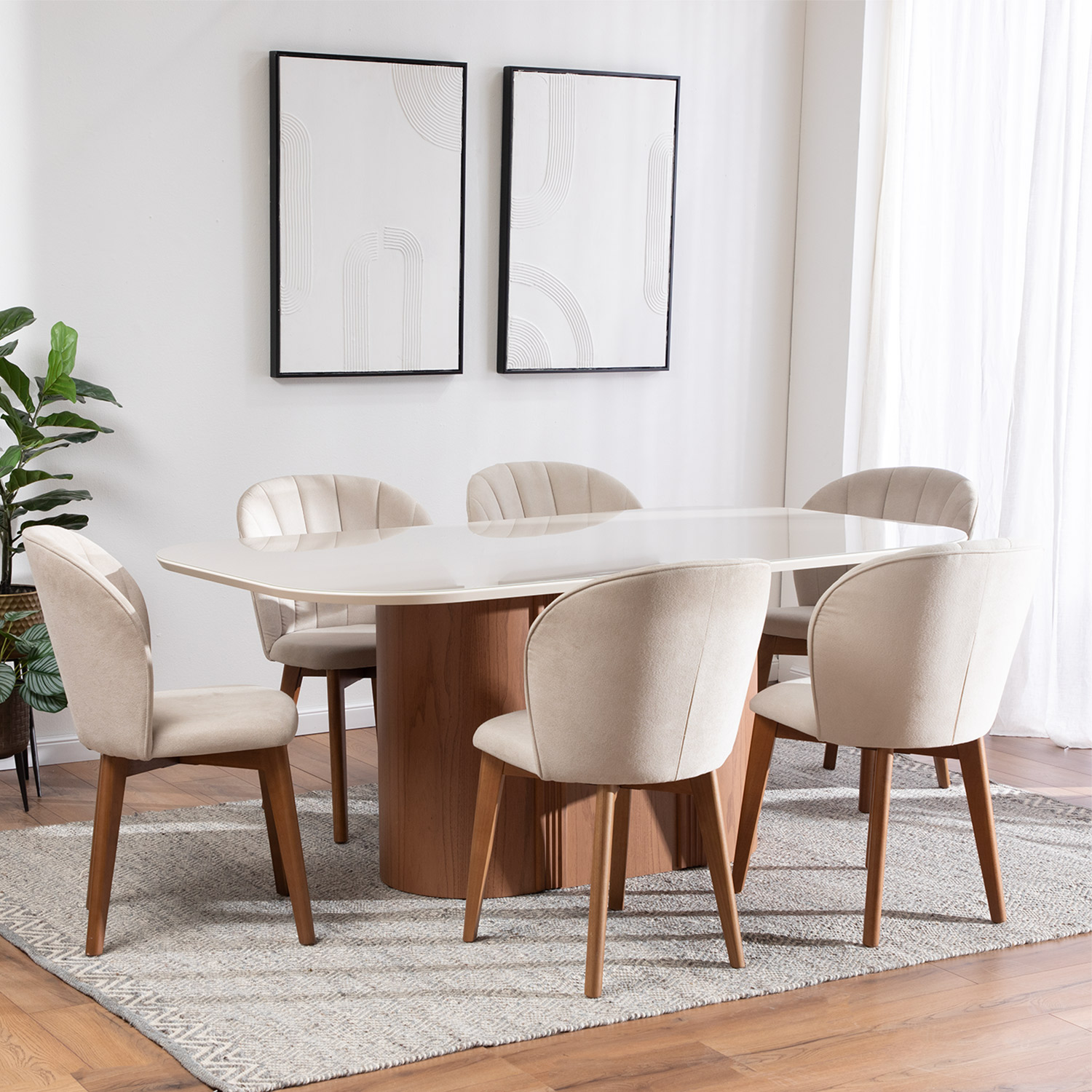 Comedor Kalina 1.8 + 6 Sillas Alba Soft Palha 1