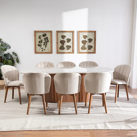 Comedor Kalina 2.2 + 8 Sillas Alba Soft Palha