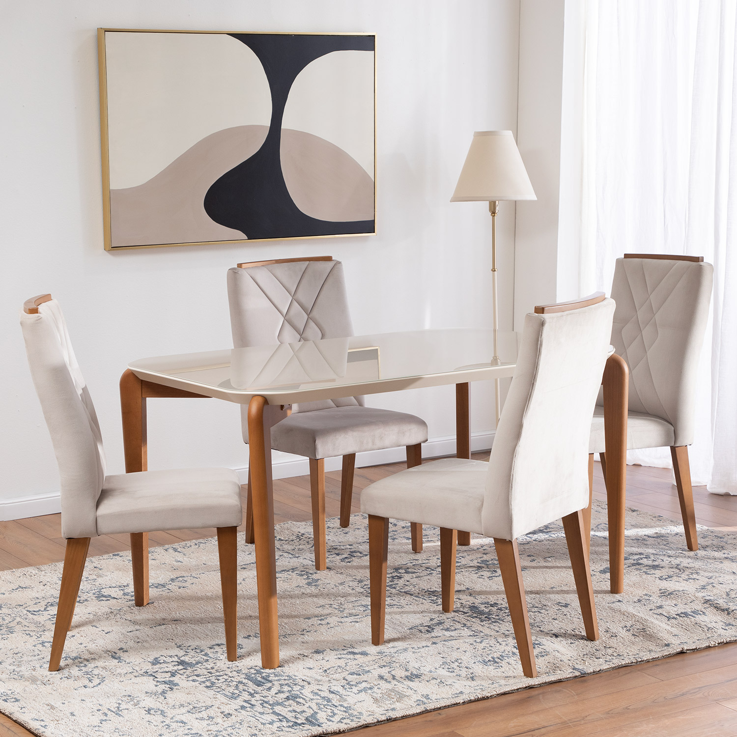 Comedor Donatella 1.35 + 4 Sillas Megan 1