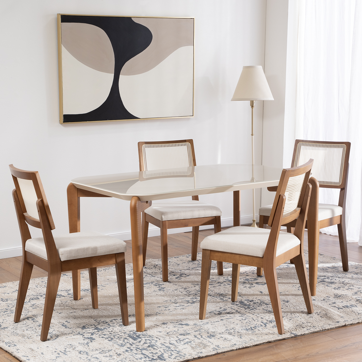 Comedor Donatella 1.35 + 4 Sillas Saga Ratan Ts L02 1