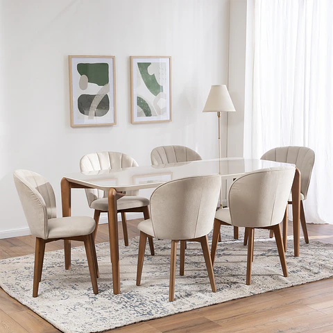Comedor Donatella 1.8 + 6 Sillas Alba Soft Palha