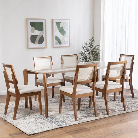 Comedor Donatella 1.8 + 6 Sillas Saga Ratan Ts L02