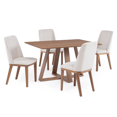 Comedor Avena 1.35 + 4 Sillas Kalina Soft Palha