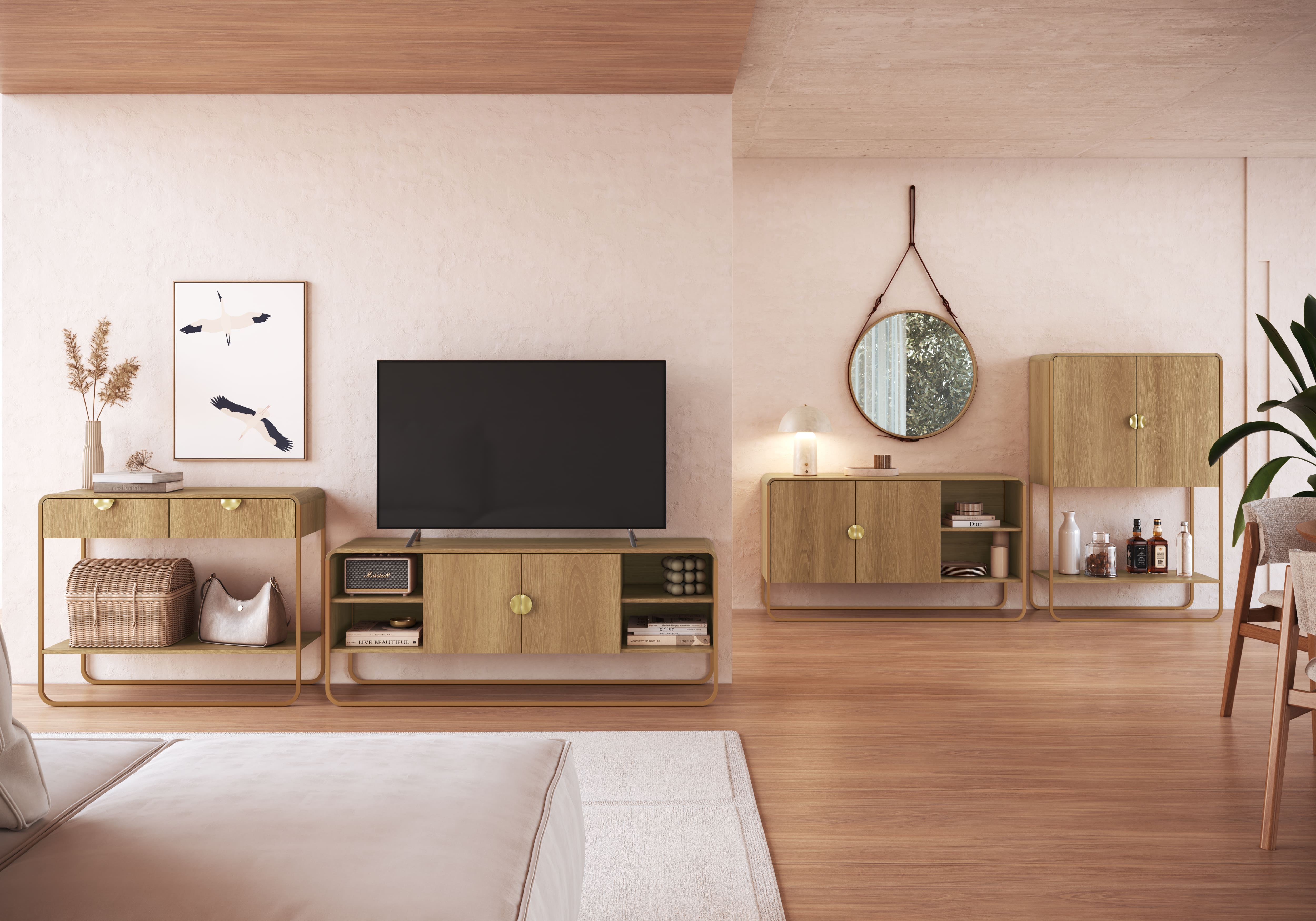 Set Luna Buffet 28071 + Bar 28069 + Arrimo 28066 + Rack 28070 Natural 1