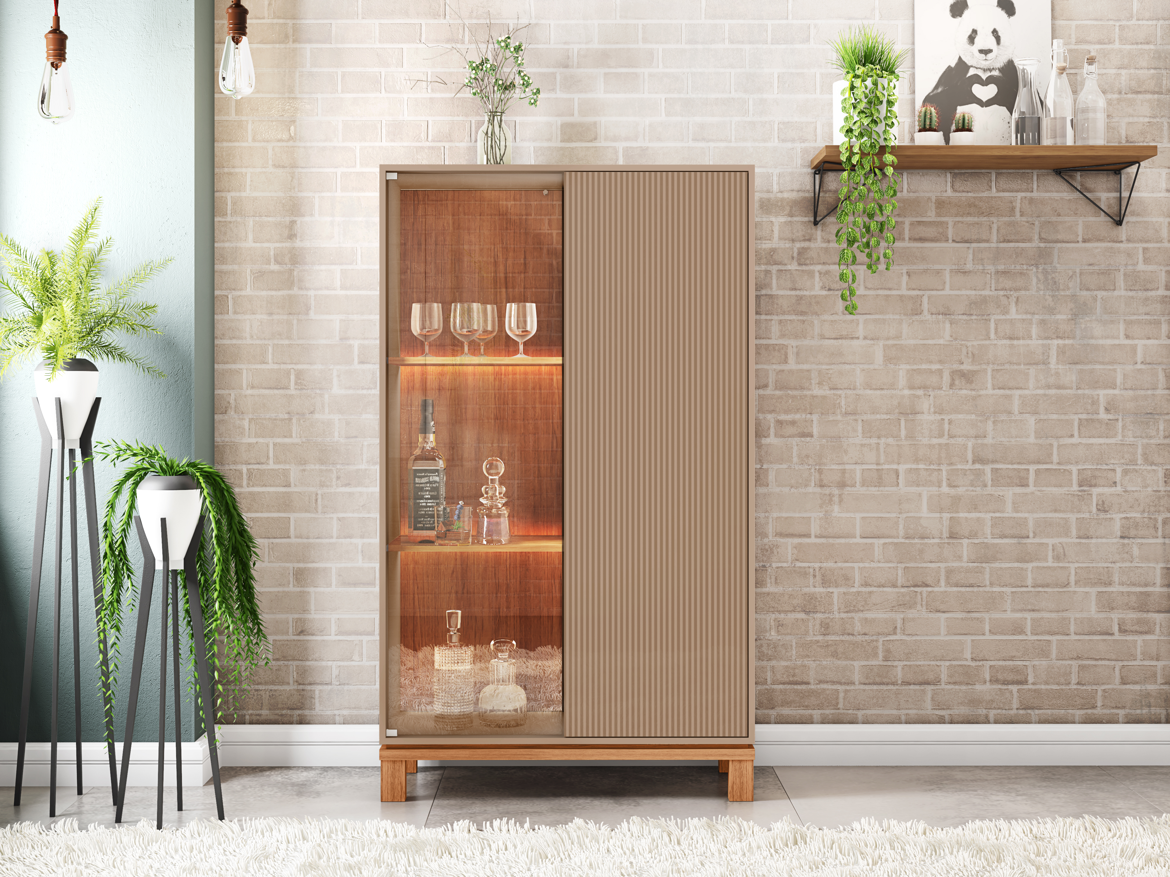 Set Mondrian panel extensible 1.35-1.8 + Rack 1.35  + Vitrina Gris Castaño  4