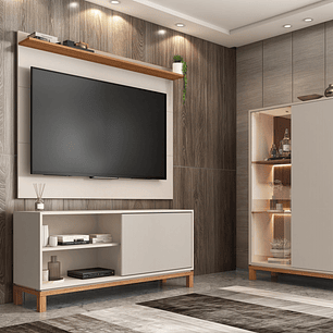 Set Mondrian panel extensible 1.35-1.8 + Rack 1.35  + Vitrina OW Castaño