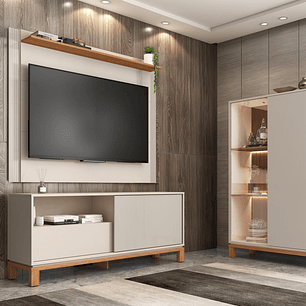 Set Mondrian panel Extensible 1.35-1.8 +Rack 1.5 +Vitrina OW Castaño