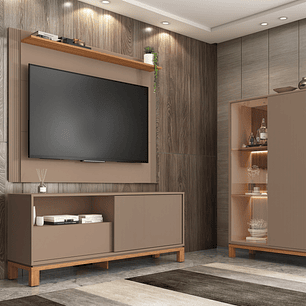 Set Mondrian panel extensible 1.35-1.8 + Rack 1.5 + Vitrina Gris Castaño 