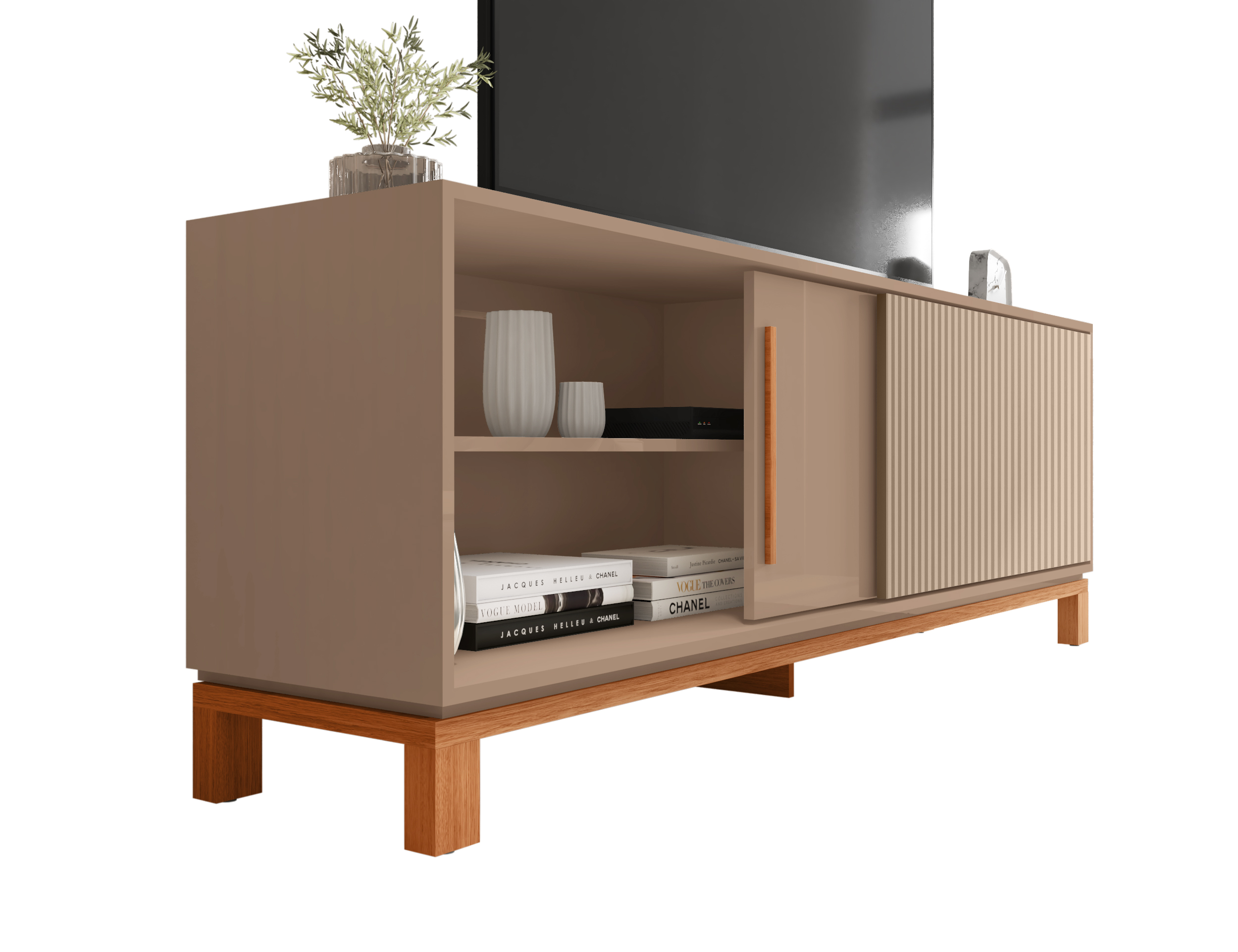 Set Mondrian panel extensible 1.35-1.8 + Rack 1.8 + Vitrina Gris Cast. 4