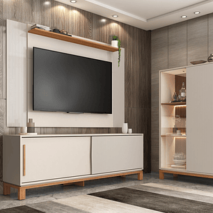 Set Mondrian panel extensible 1.35-1.8 + Rack 1.8  + Vitrina OW Castaño