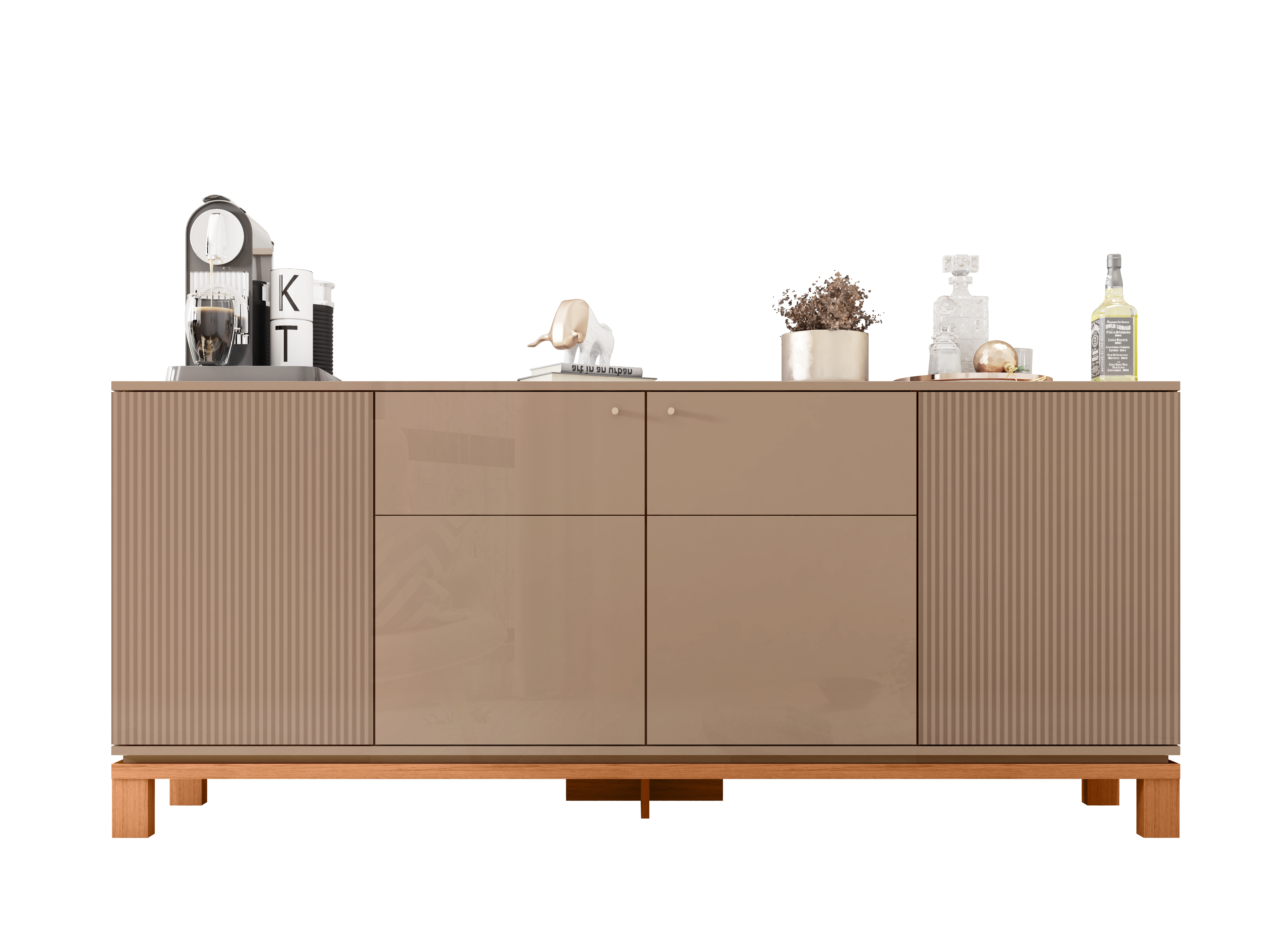 Set Mondrian panel extensible 1.35-1.8 + Rack 1.5  + Vitrina + Buffet 1.80 Gris Castaño 6