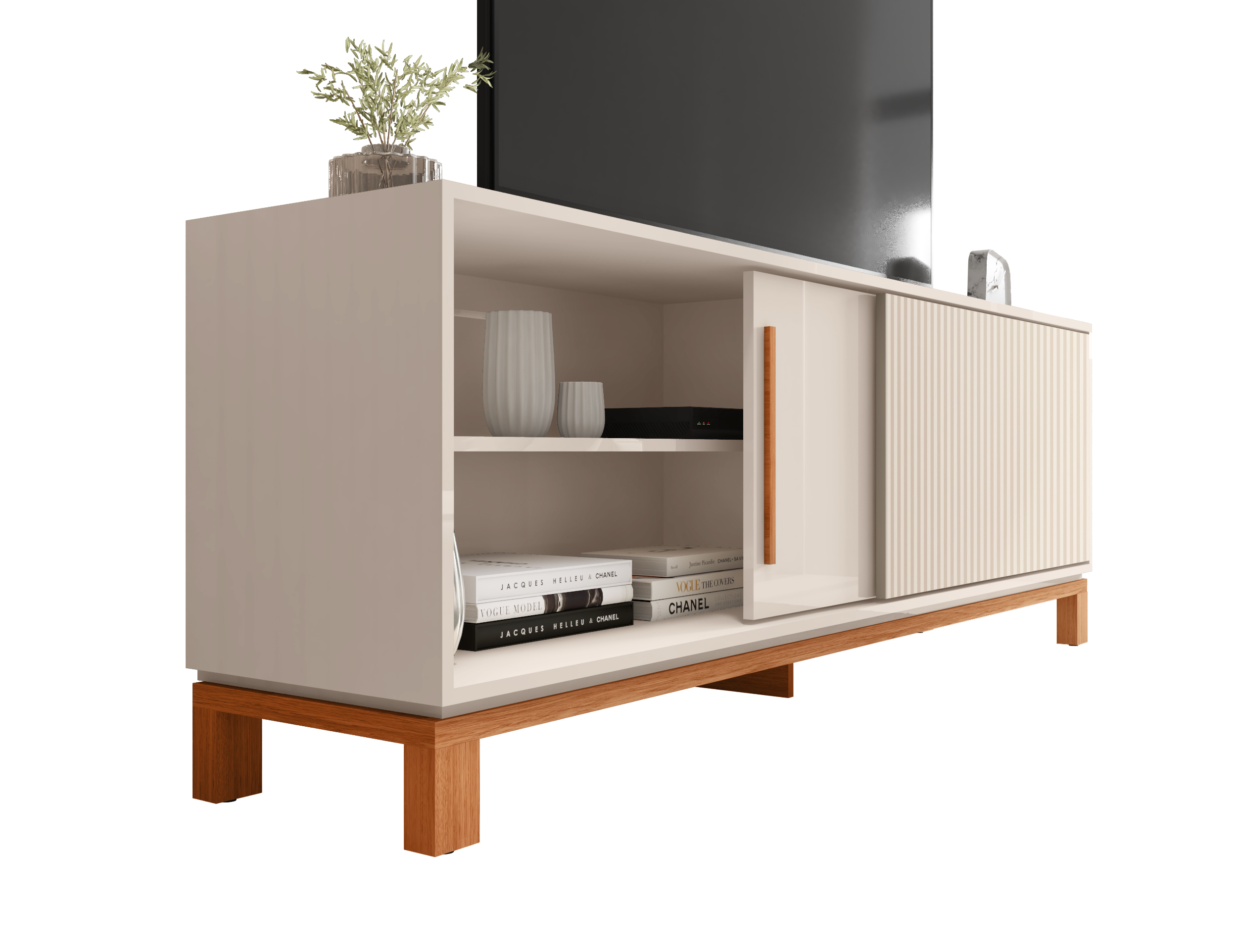 Set Mondrian panel extensible 1.35-1.8 + Rack 1.8 + Vitrina + Buffet 1.80 OW Castaño 7