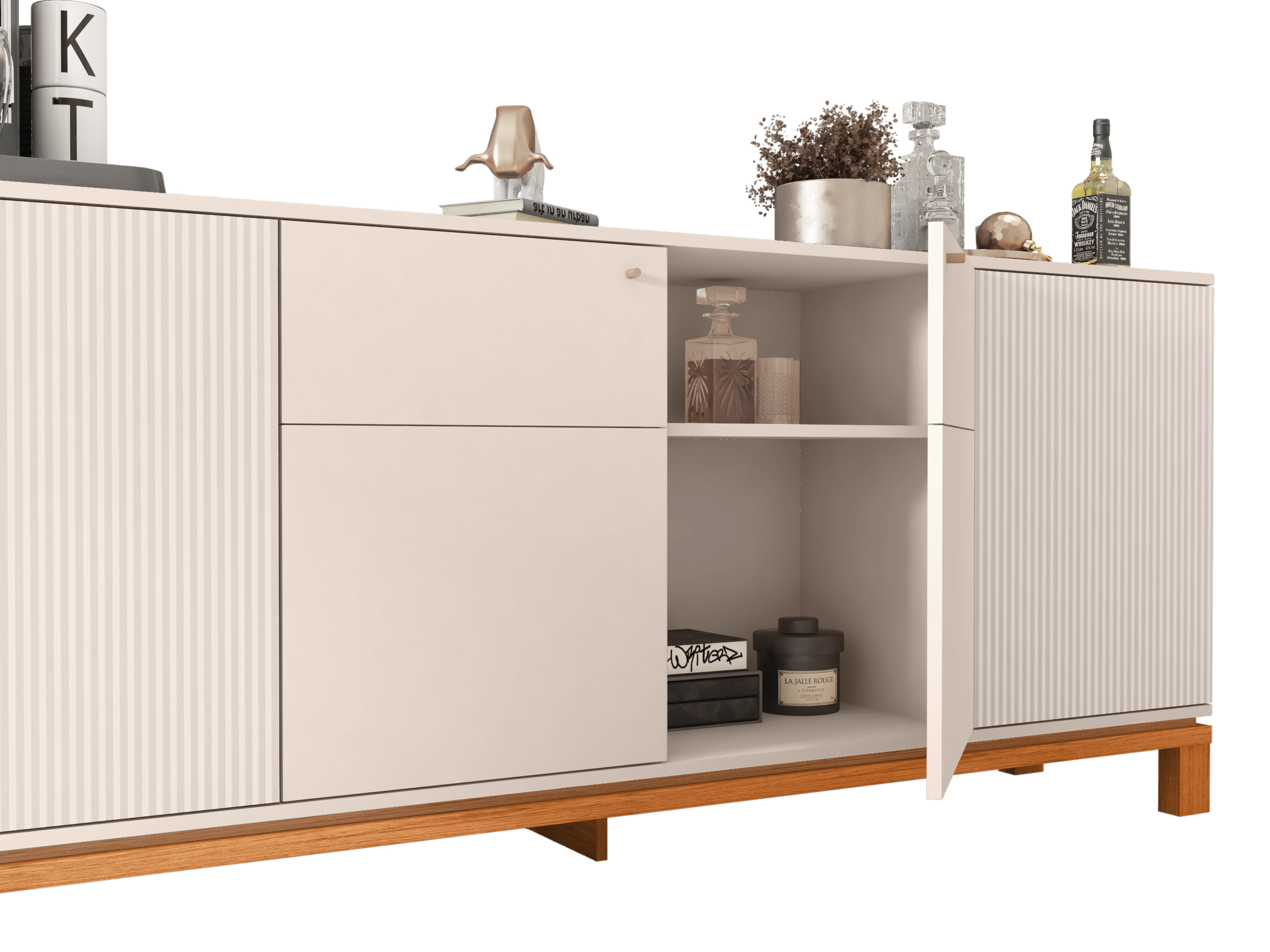 Set Mondrian panel extensible 1.35-1.8 + Rack 1.35  + Vitrina + Buffet 1.80 OW Castaño 4