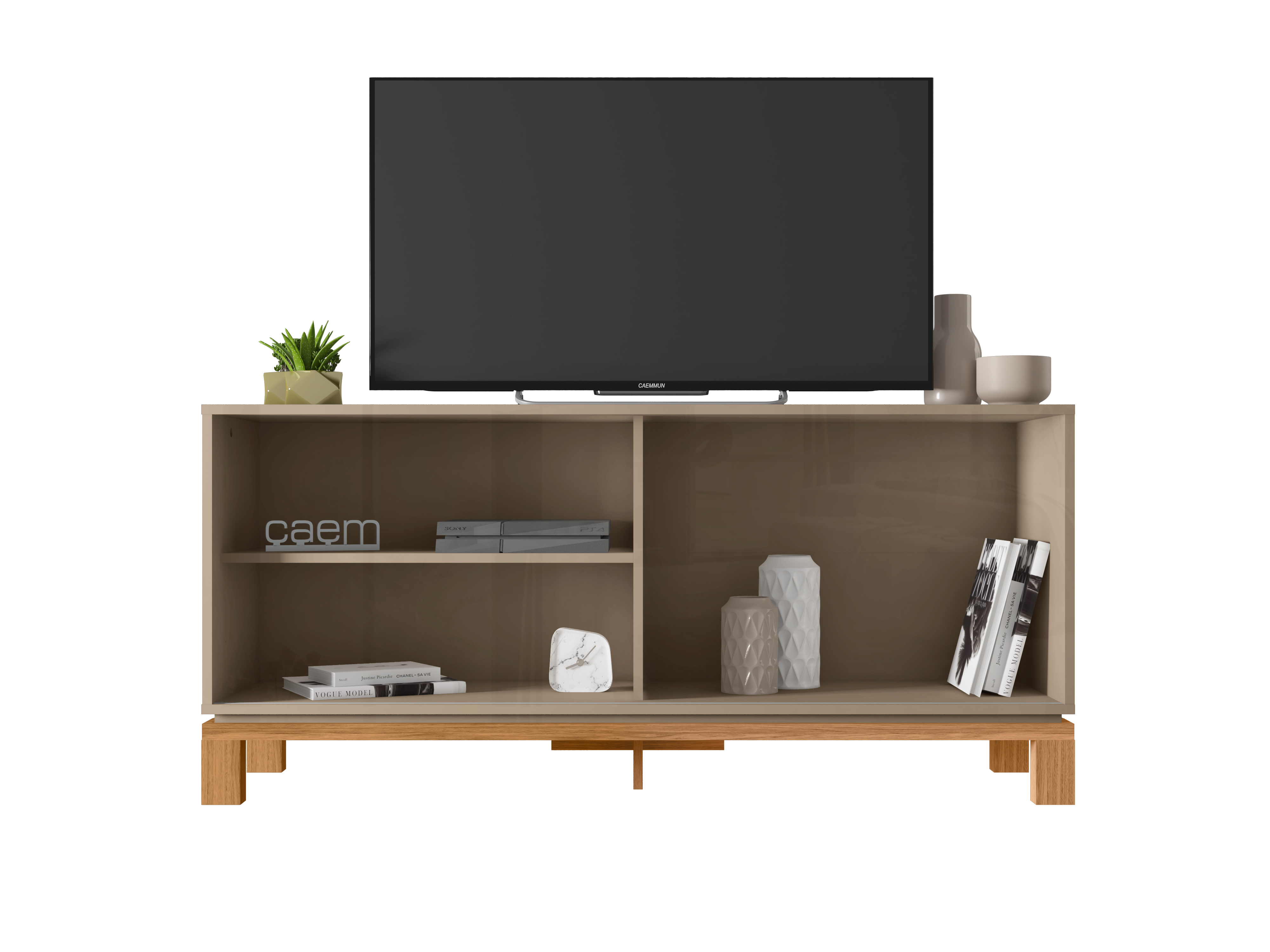 Set Mondrian panel extensible 1.35-1.8 + Rack 1.35  + Vitrina + Buffet 1.80 Gris Castaño 6