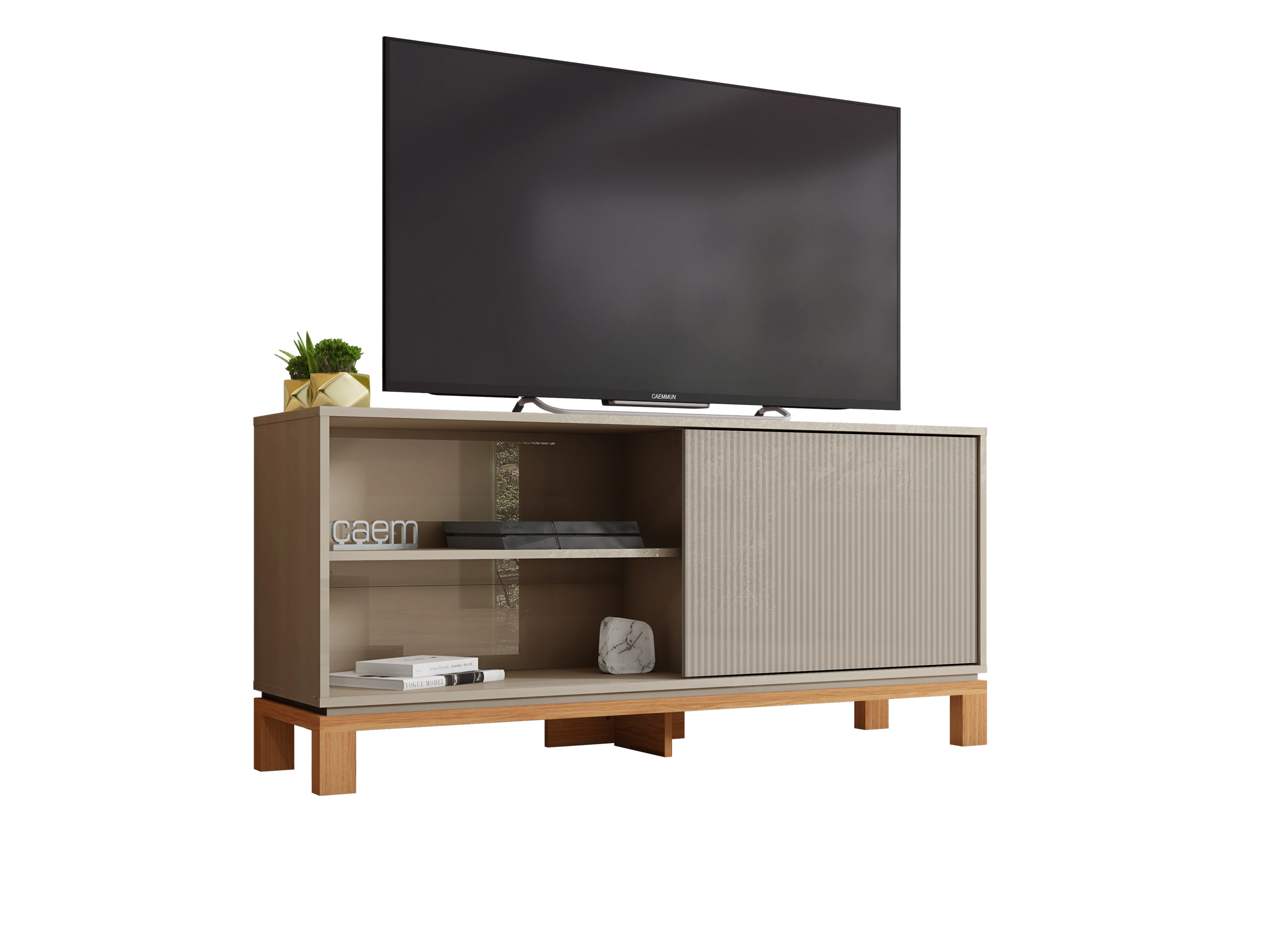 Set Mondrian panel extensible 1.35-1.8 + Rack 1.35  + Vitrina + Buffet 1.80 Gris Castaño 7