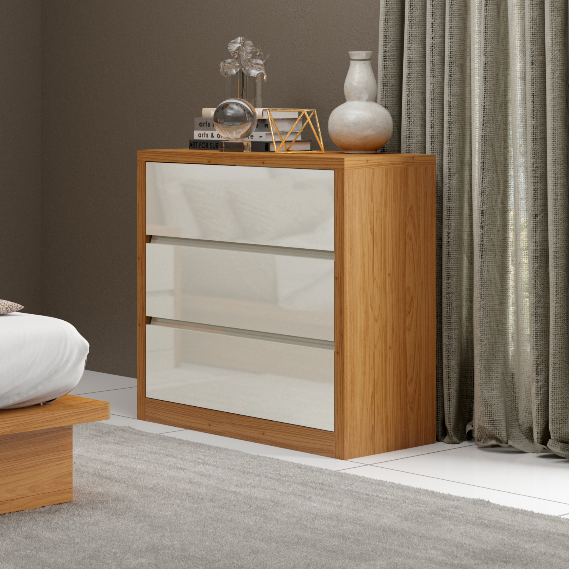 Comoda 3 cajones Tw150 Off White Castaño 1