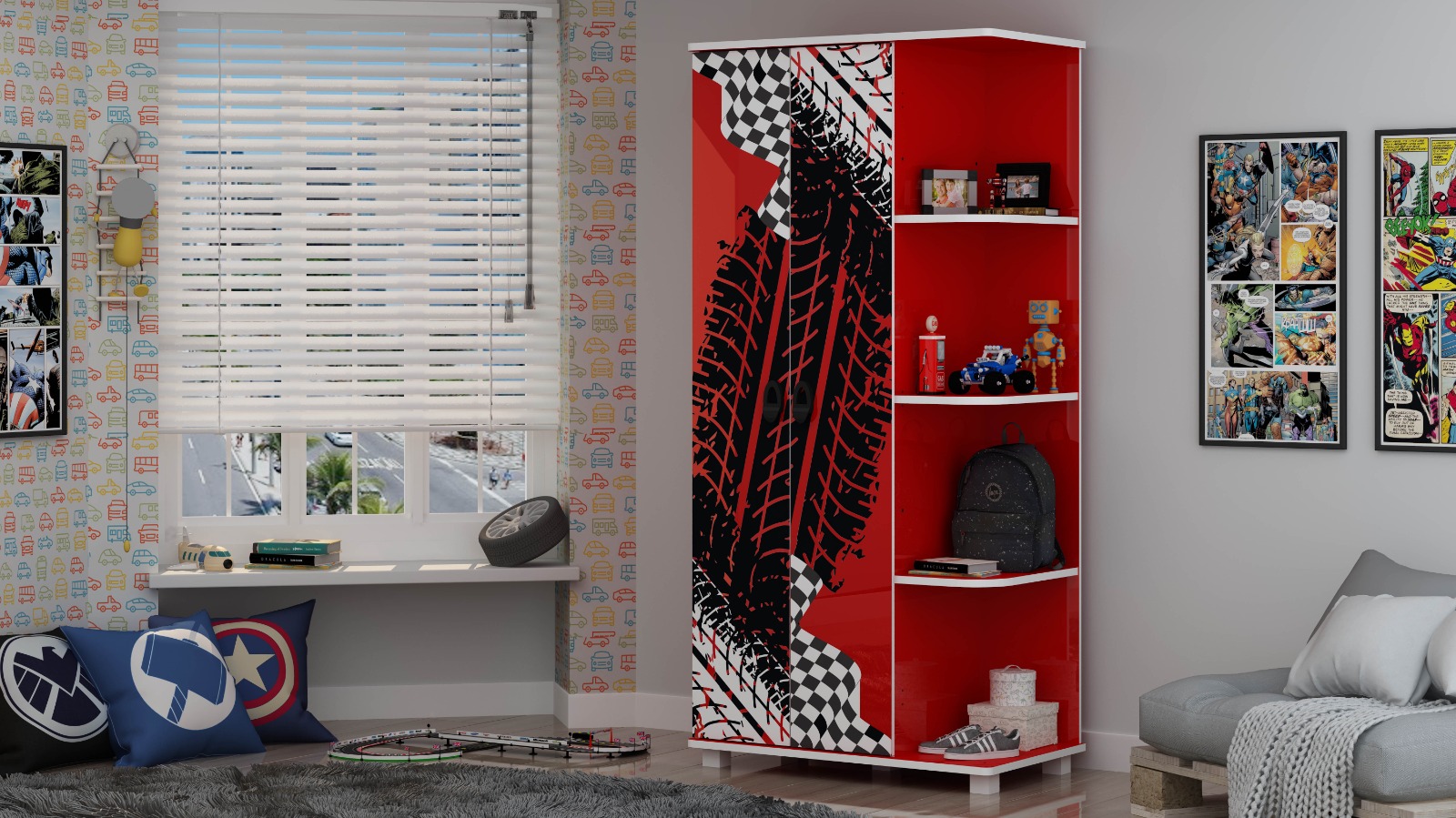 Closet Rally 2 Puertas + Repisa Rojo 1