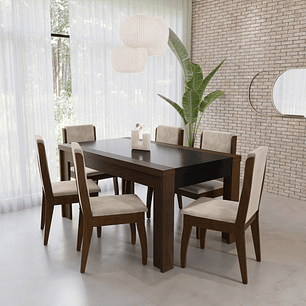 Comedor Lorenzi 1.60 + 6 Sillas Castaño