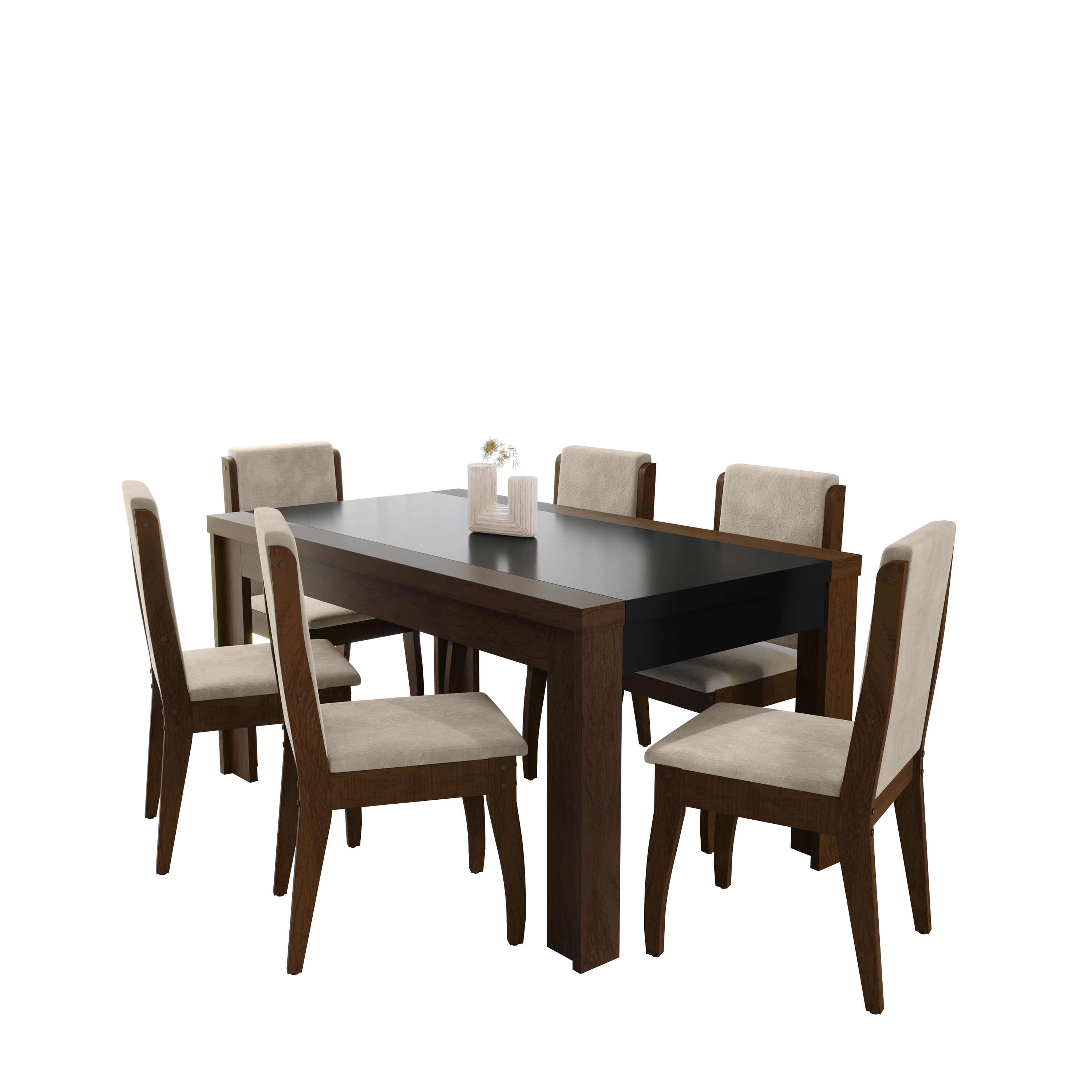 Comedor Lorenzi 1.60 + 6 Sillas Castaño 2