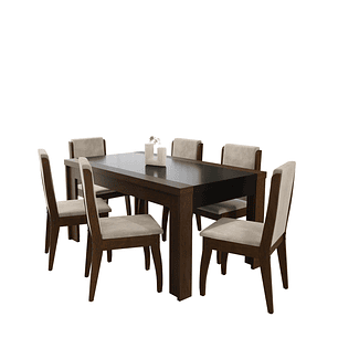 Comedor Lorenzi 1.60 + 6 Sillas Castaño