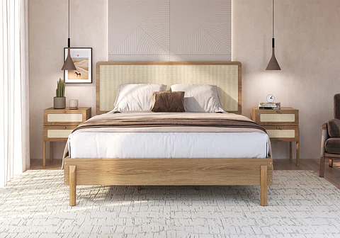 Cama Oslo King Ratan+ 2 Veladores 27933 2C Ratan Natural