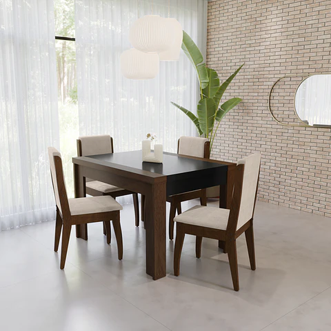 Comedor Lorenzi 1.20 + 4 sillas Castaño 