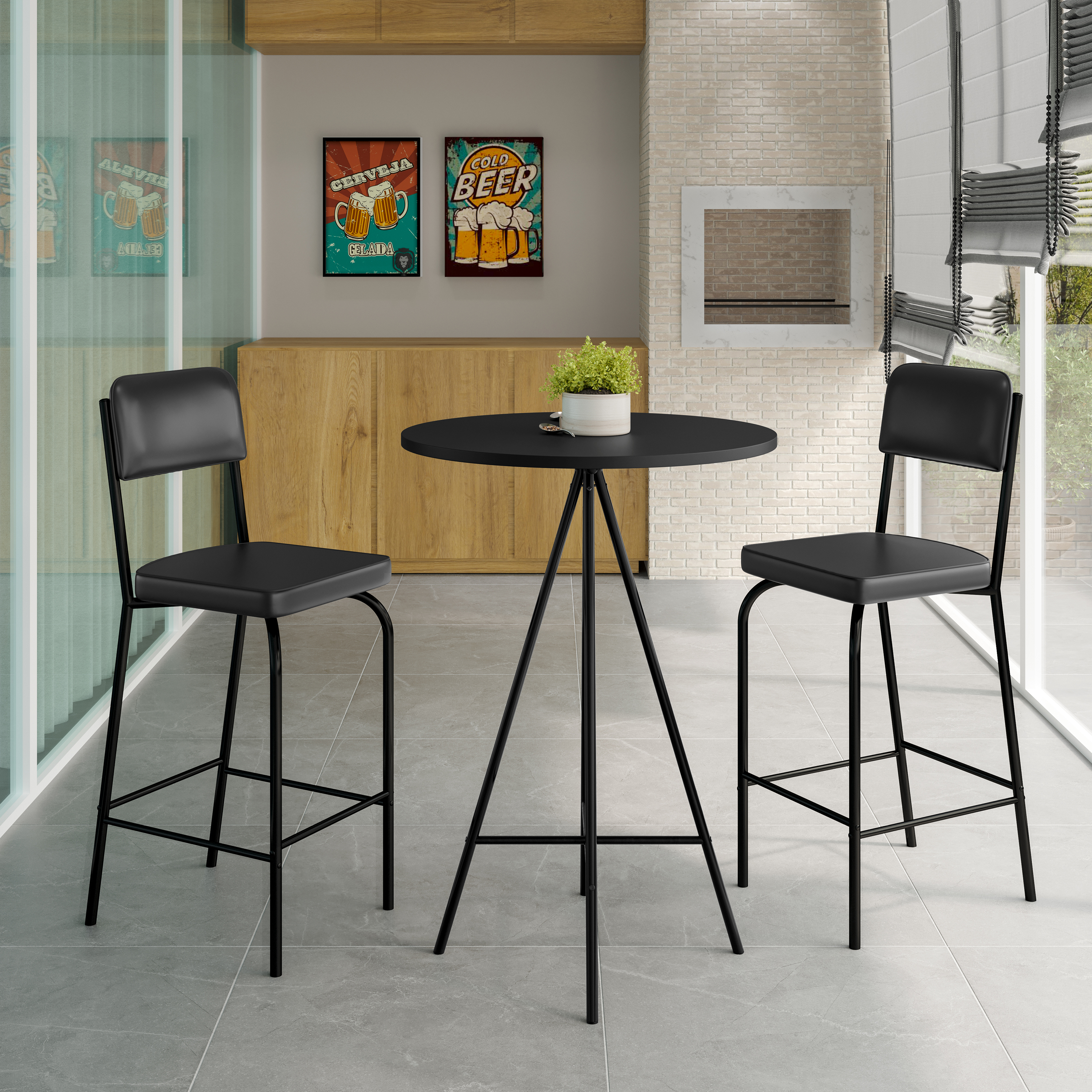 Mesa Bar Milao Negro+2 Banquetas Vintage Negra Pata Negra 1