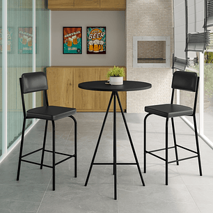 Mesa Bar Milao Negro+2 Banquetas Vintage Negra Pata Negra