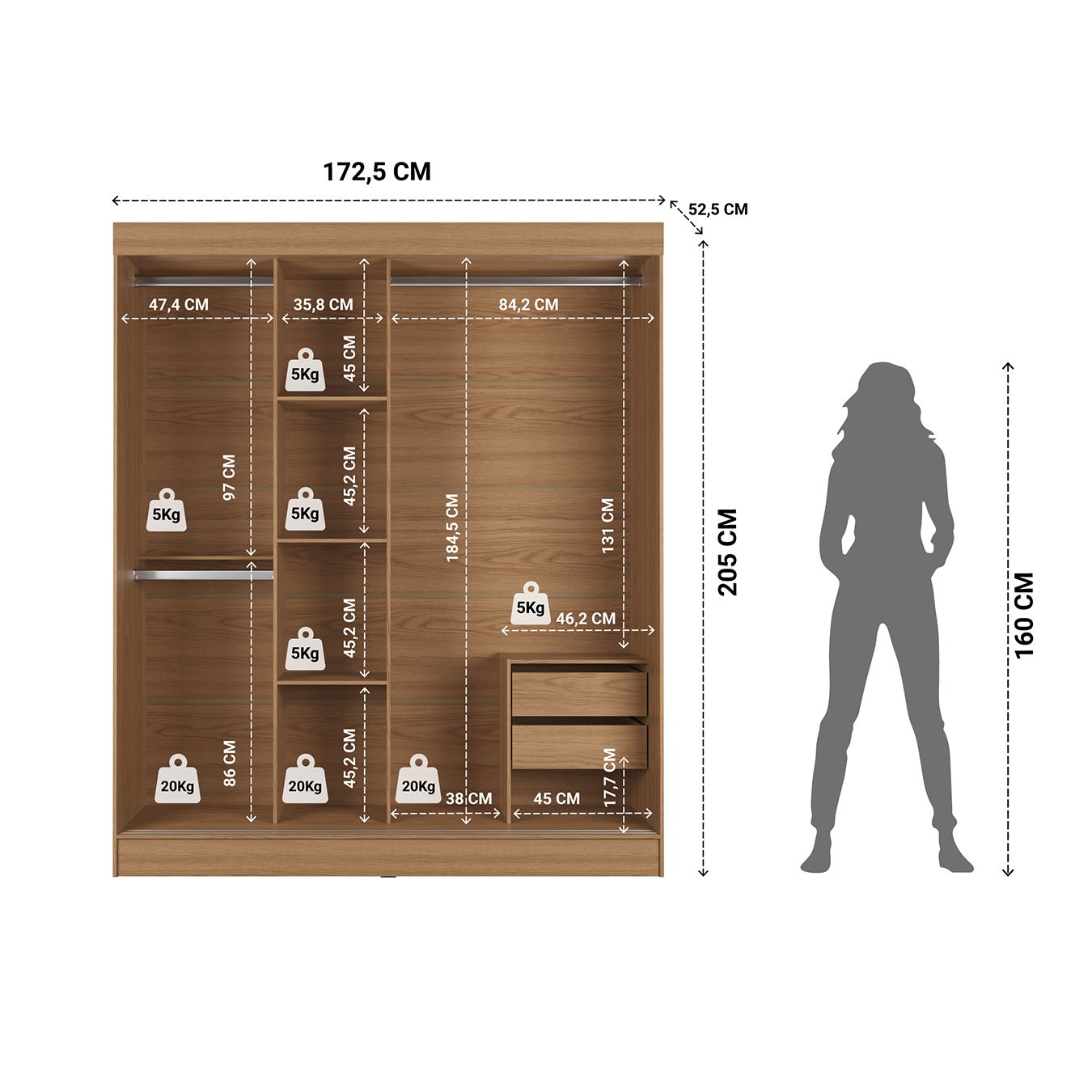 Closet Mallorca 3P Carvalho Grafito 6