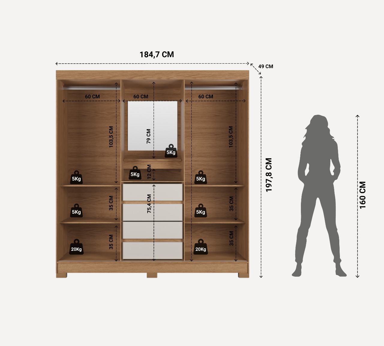 Closet Toscana 2P Capelina Carvalho Off White 9